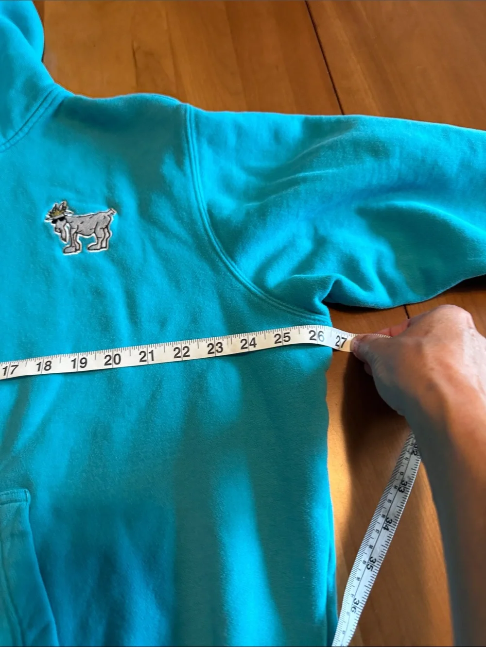 Men's Crewneck Hoodie Sweatshirt in Teal with Goat Patch
